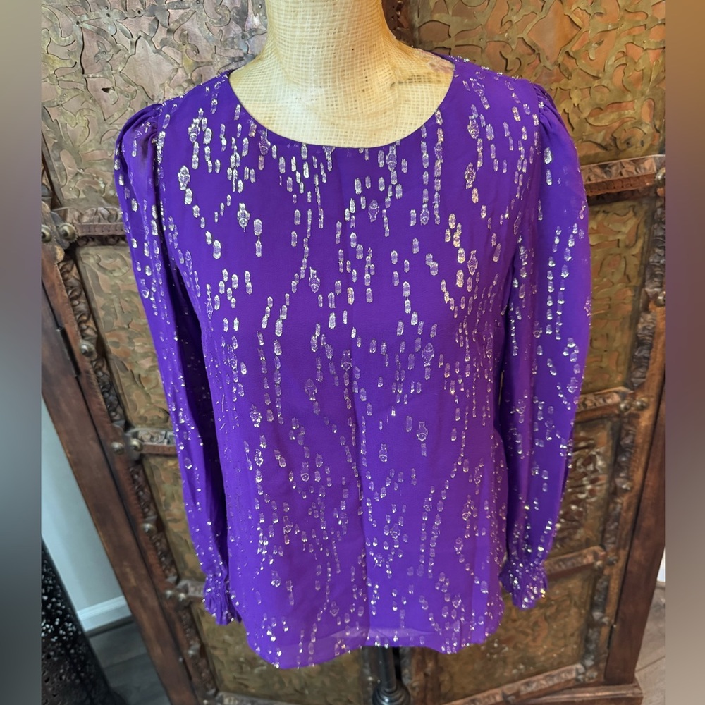 Lilly Pulitzer Purple‎ Long-Sleeve gold Dot Blouse XS